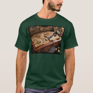 Steampunk Olde Wereldkaart en -bureau T-shirt