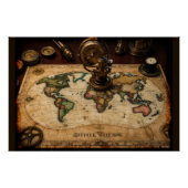 Steampunk Olde Wereldkaart Perfect Poster (Voorkant)