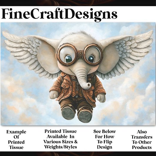 Steampunk olifant met oorvleugels AV6 Decoupage Tissuepapier
