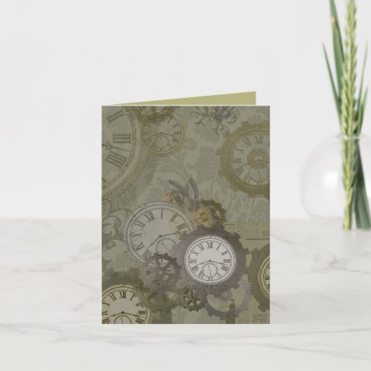 Steampunk olijfgroen afdrukken aankondiging (Voorkant)