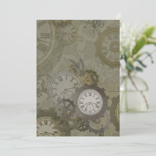 Steampunk olijfgroen afdrukken aankondiging (Staand voorkant)