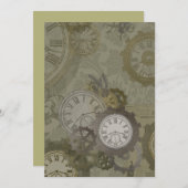 Steampunk olijfgroen afdrukken aankondiging (Voorkant / Achterkant)