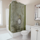 Steampunk olijfgroen metallisch douchegordijn (In situ)