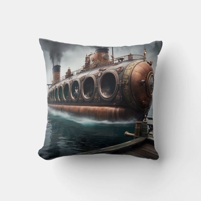 Steampunk Onderwaterboot Kussen (Voorkant)