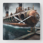 Steampunk Onderwaterboot Vierkante Klok (Voorkant)