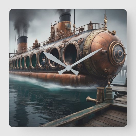 Steampunk Onderwaterboot Vierkante Klok (Voorkant)