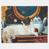 Steampunk Onderzeeër Kat Thee Fleece Deken (Voorkant (Horizontaal))