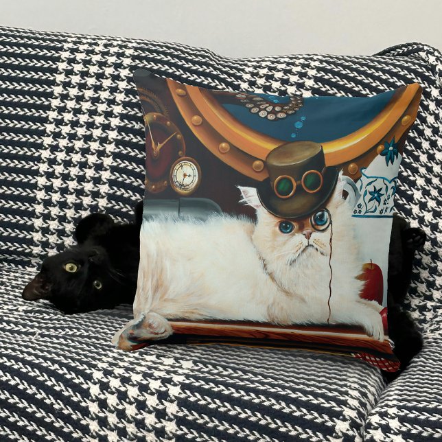 Steampunk Onderzeeër Kat Thee Kussen (Creator heeft geüpload)