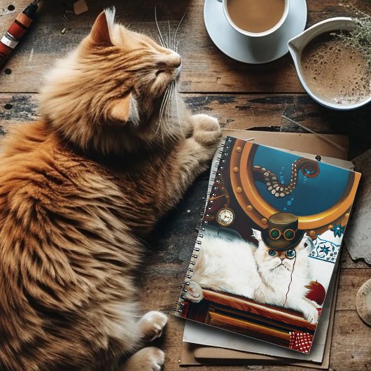 Steampunk Onderzeeër Kat Thee Notitieboek
