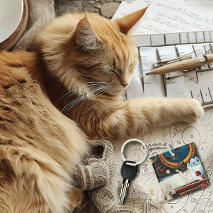 Steampunk Onderzeeër Kat Thee Sleutelhanger