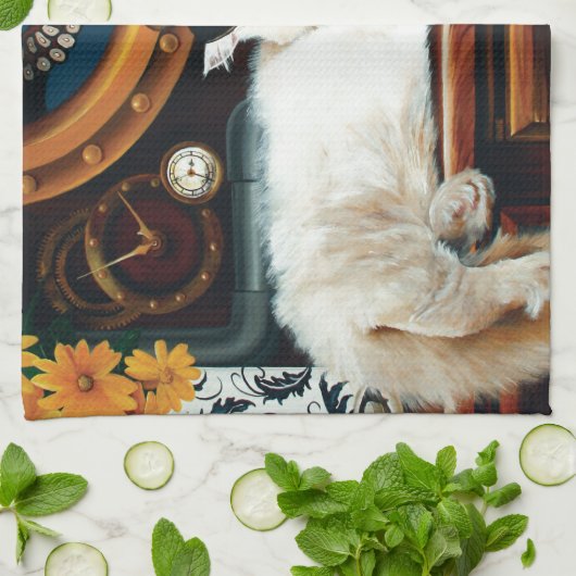 Steampunk Onderzeeër Kat Thee Theedoek (Gevouwen)