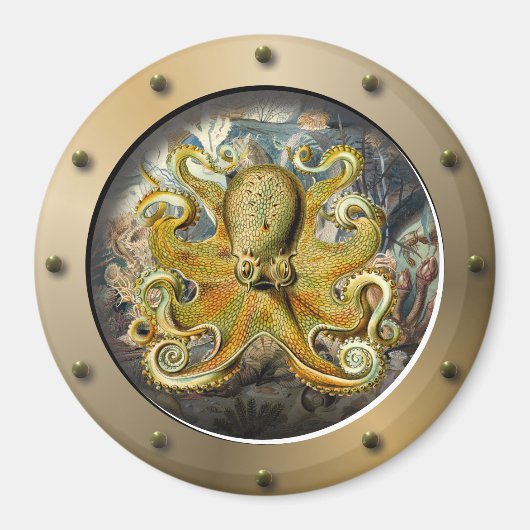 Steampunk onderzeeër Porthole Octopus Magneet (Voorkant)