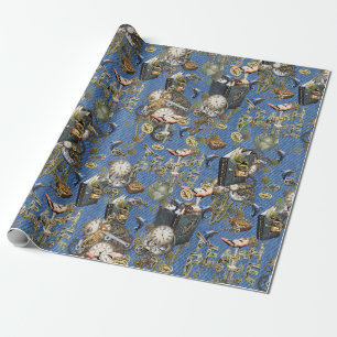 Steampunk op blauw Denim-pakpapier Cadeaupapier