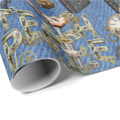 Steampunk op blauw Denim-pakpapier Cadeaupapier (Rol Hoek)