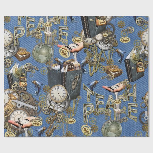 Steampunk op Blue Denim Cadeaupapier (Vlak)