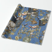 Steampunk op Blue Denim Cadeaupapier (Uitgerold)