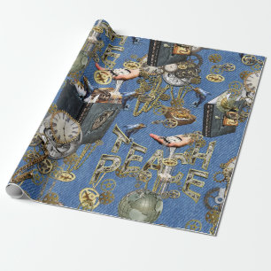Steampunk op Blue Denim Cadeaupapier