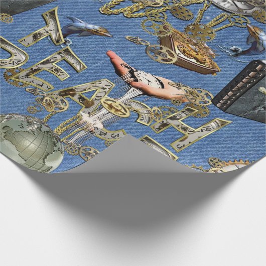 Steampunk op Blue Denim Cadeaupapier (Hoek)