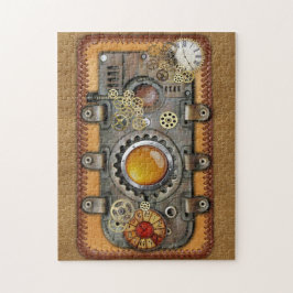Steampunk op de muur van het lederen paneel legpuzzel