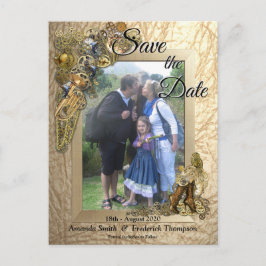 Steampunk op gouden leer Save the Date Aankondigingskaart