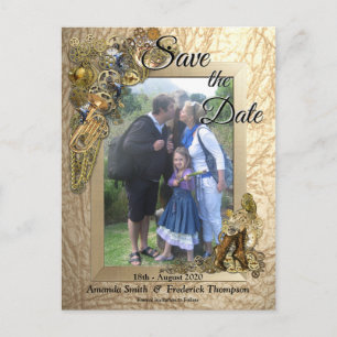 Steampunk op gouden leer Save the Date Aankondigingskaart