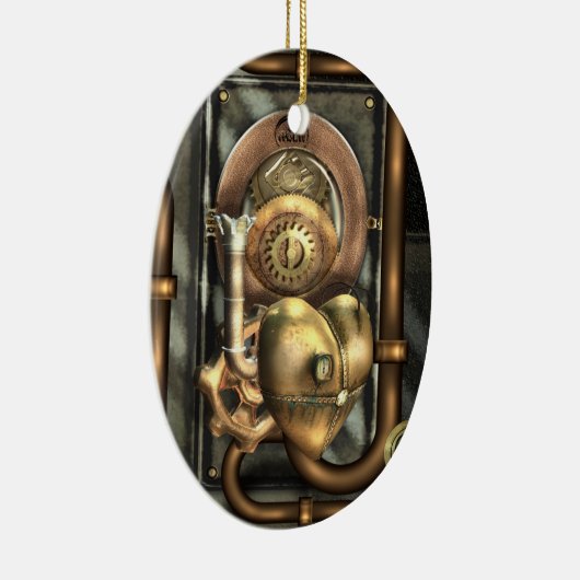 Steampunk op hart gepersonaliseerd keramisch ornament (Rechts)