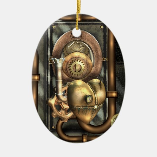 Steampunk op hart gepersonaliseerd keramisch ornament (Voorkant)