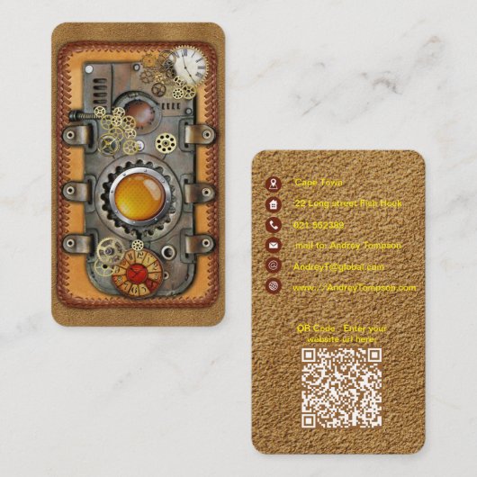 Steampunk op Visitekaartje van leder (Voorkant / Achterkant)