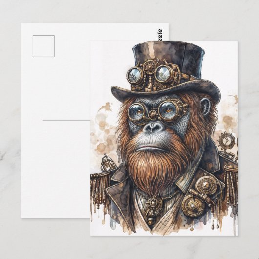 Steampunk Orangutan - SciFi Animal Art Briefkaart (Voorkant / Achterkant)