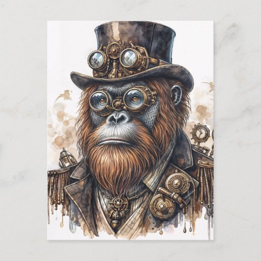 Steampunk Orangutan - SciFi Animal Art Briefkaart (Voorkant)