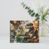 Steampunk Otter Seaweed Verstopte Machine Briefkaart (Staand voorkant)