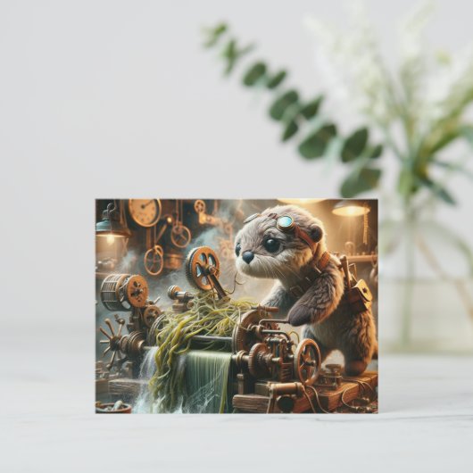 Steampunk Otter Seaweed Verstopte Machine Briefkaart (Staand voorkant)