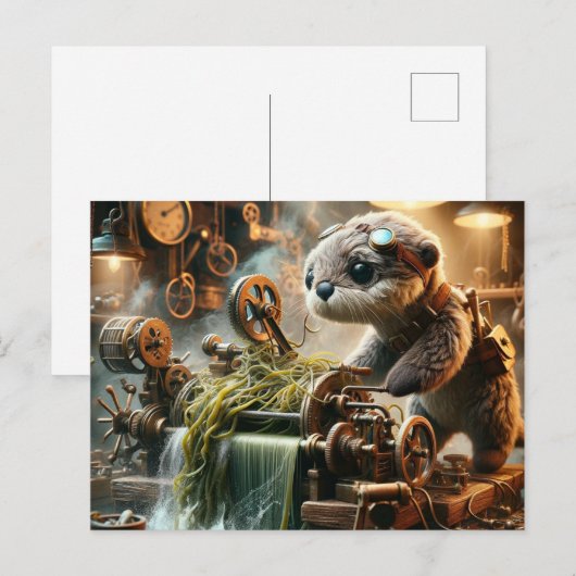 Steampunk Otter Seaweed Verstopte Machine Briefkaart (Voorkant / Achterkant)