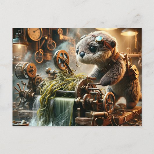 Steampunk Otter Seaweed Verstopte Machine Briefkaart (Voorkant)