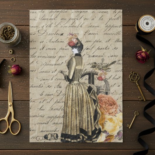 Steampunk Oude Victoriaans Gouden Dame Vrouw  Tissuepapier