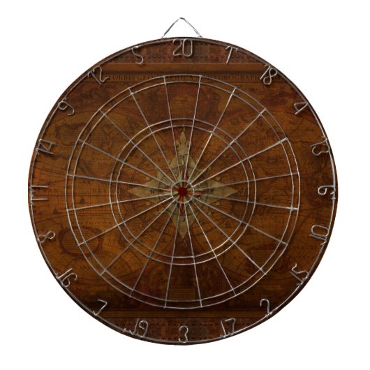 Steampunk Oude Wereldkaart & Compass Roos Design Dartbord (Voorkant)