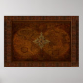 Steampunk Oude Wereldkaart & Compass Roos Design Poster (Voorkant)