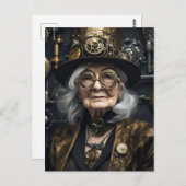 Steampunk oudere vrouw briefkaart (Voorkant / Achterkant)