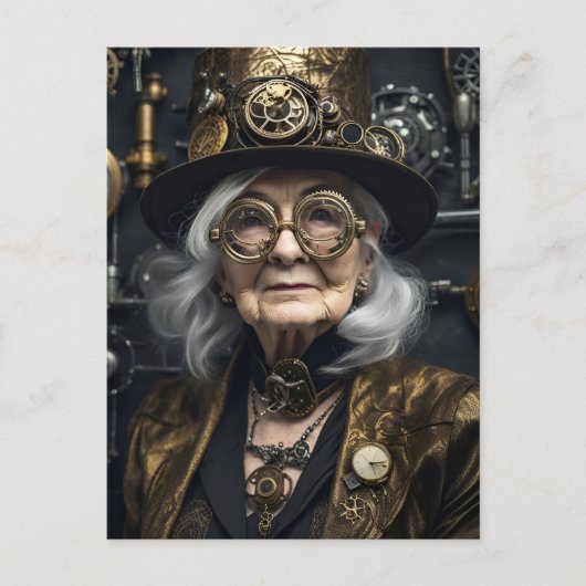Steampunk oudere vrouw briefkaart (Voorkant)