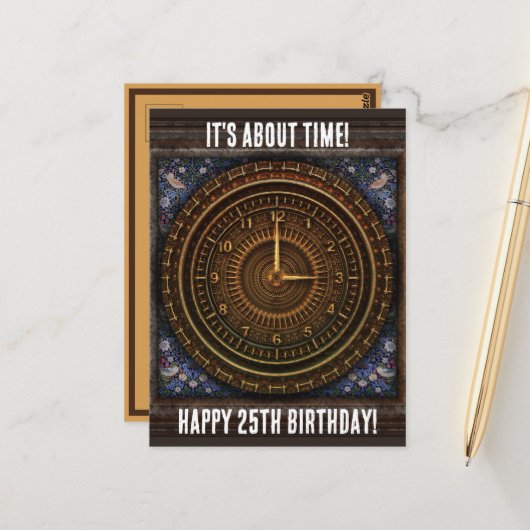 Steampunk  ouderwetse koperklokwerk briefkaart (Voorkant / Achterkant in situ)