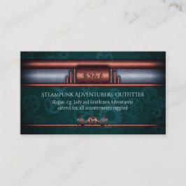 Steampunk Outfitters, koper op blauwgroen cogs Mon Visitekaartje