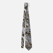 Steampunk Oversized Gearwork Silver Grunge Burnout Stropdas (Achterkant)