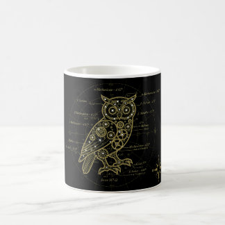Steampunk Owl Blueprint Mug | Vintage Mechanical A Koffiemok