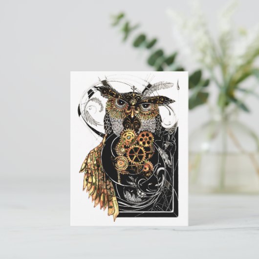 Steampunk Owl Briefkaart (Staand voorkant)