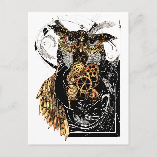 Steampunk Owl Briefkaart (Voorkant)