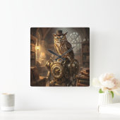 steampunk owl clockwork art clock vierkante klok (Huis)