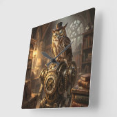 steampunk owl clockwork art clock vierkante klok (Hoek)