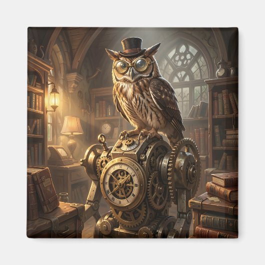 steampunk owl clockwork art magnet (Voorkant)