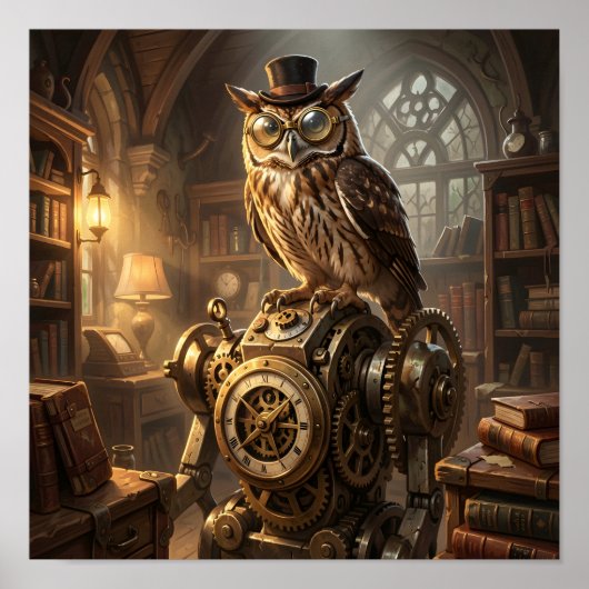 steampunk owl clockwork art poster (Voorkant)