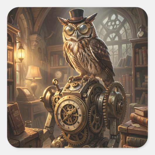 steampunk owl clockwork art stickers (Voorkant)